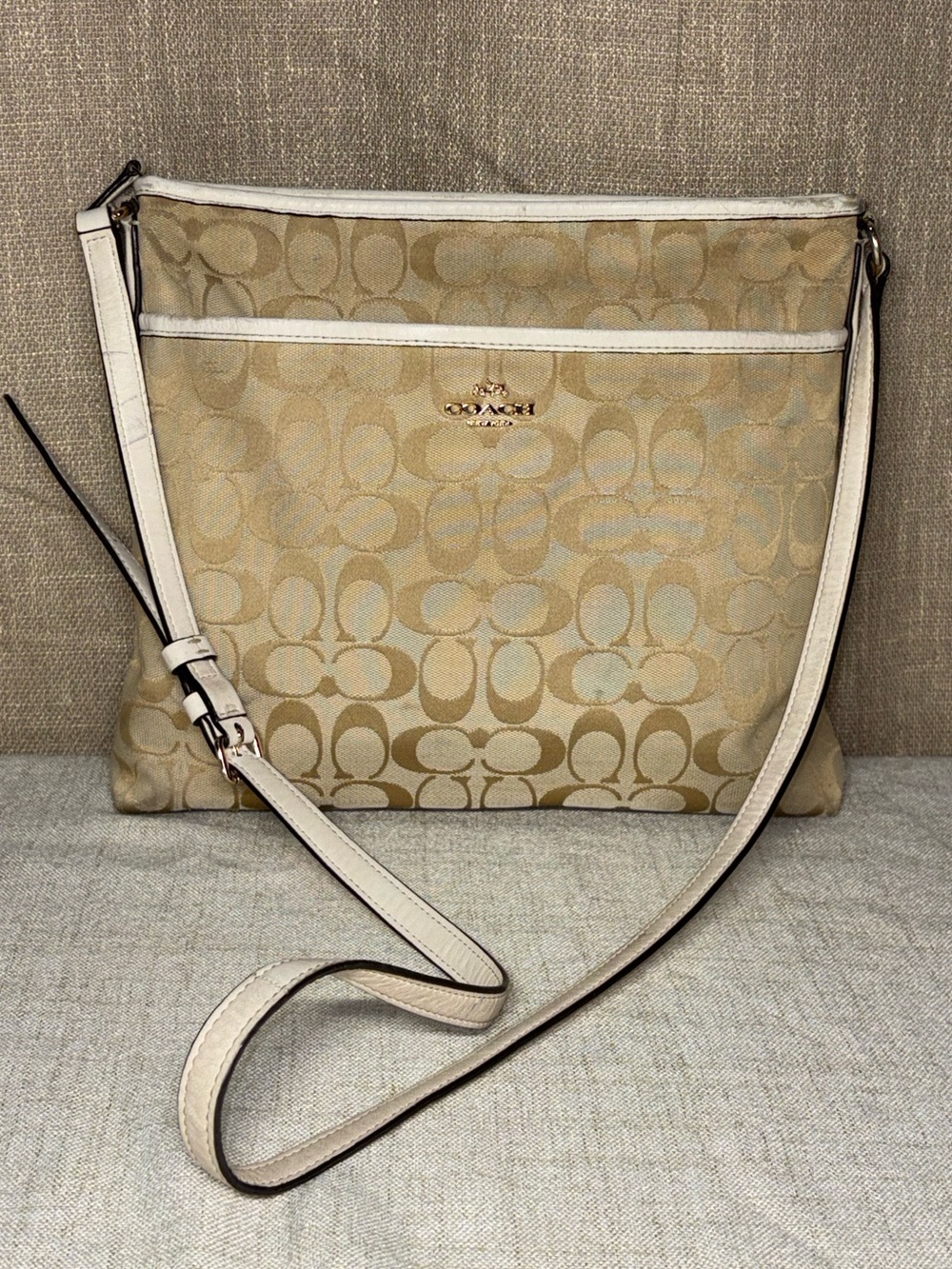 Coach Khaki Signature Jacquard Crossbody with Chalk Trim